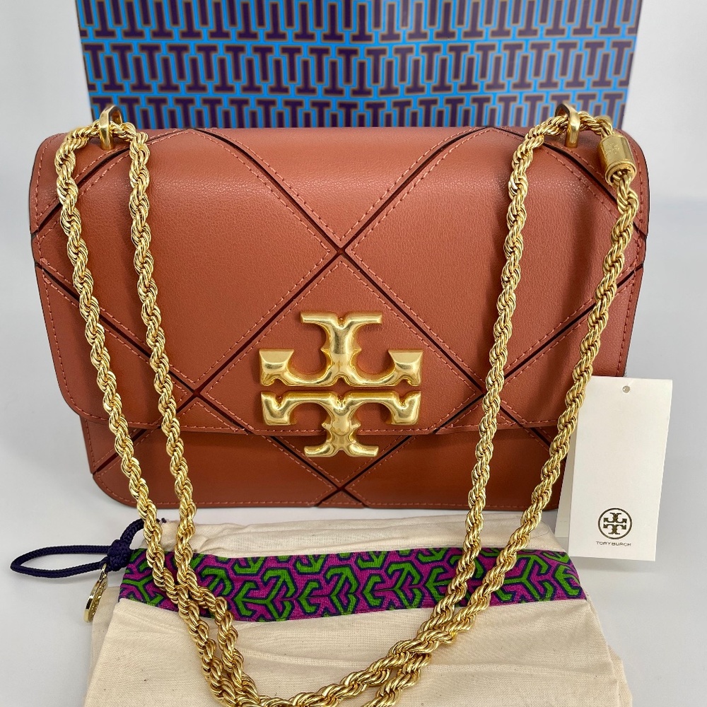 Tory Burch Tan Quilted Leather Shoulder Bag with Gold Hardware